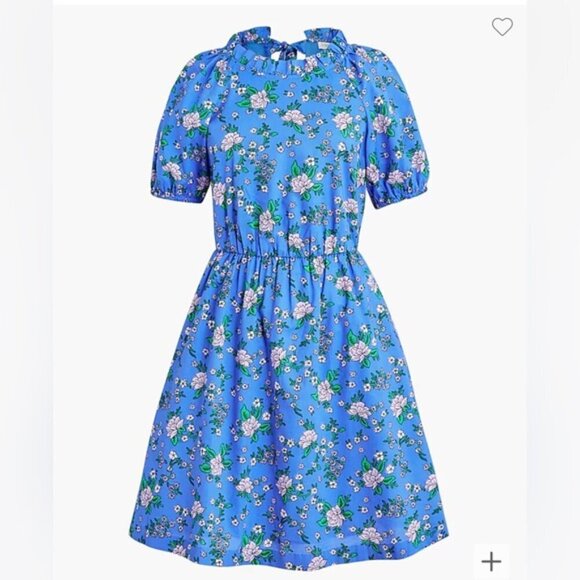 J Crew Factory Puff Sleeve Tie Back Mini Dress Blue Floral 6 - Picture 8 of 8